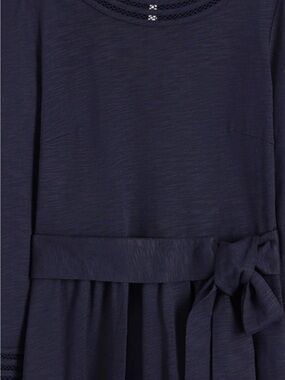 Boden Navy Belted Long Sleeve Midi Dress Size 8 Preppy Cottagecore Parisian